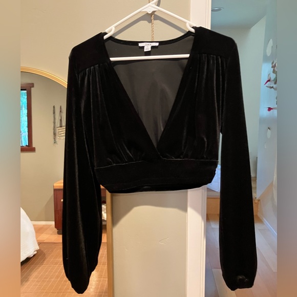 Bar III Black Velvet V-Neck Blouse - Picture 1 of 4